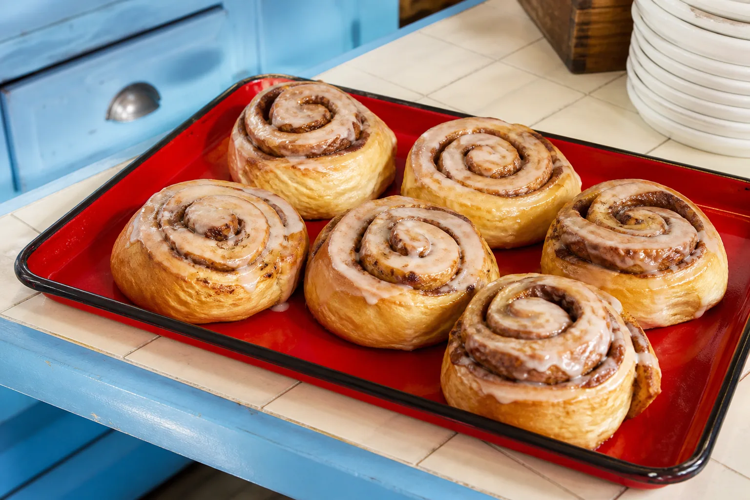 Fresh cinnamon rolls with icing