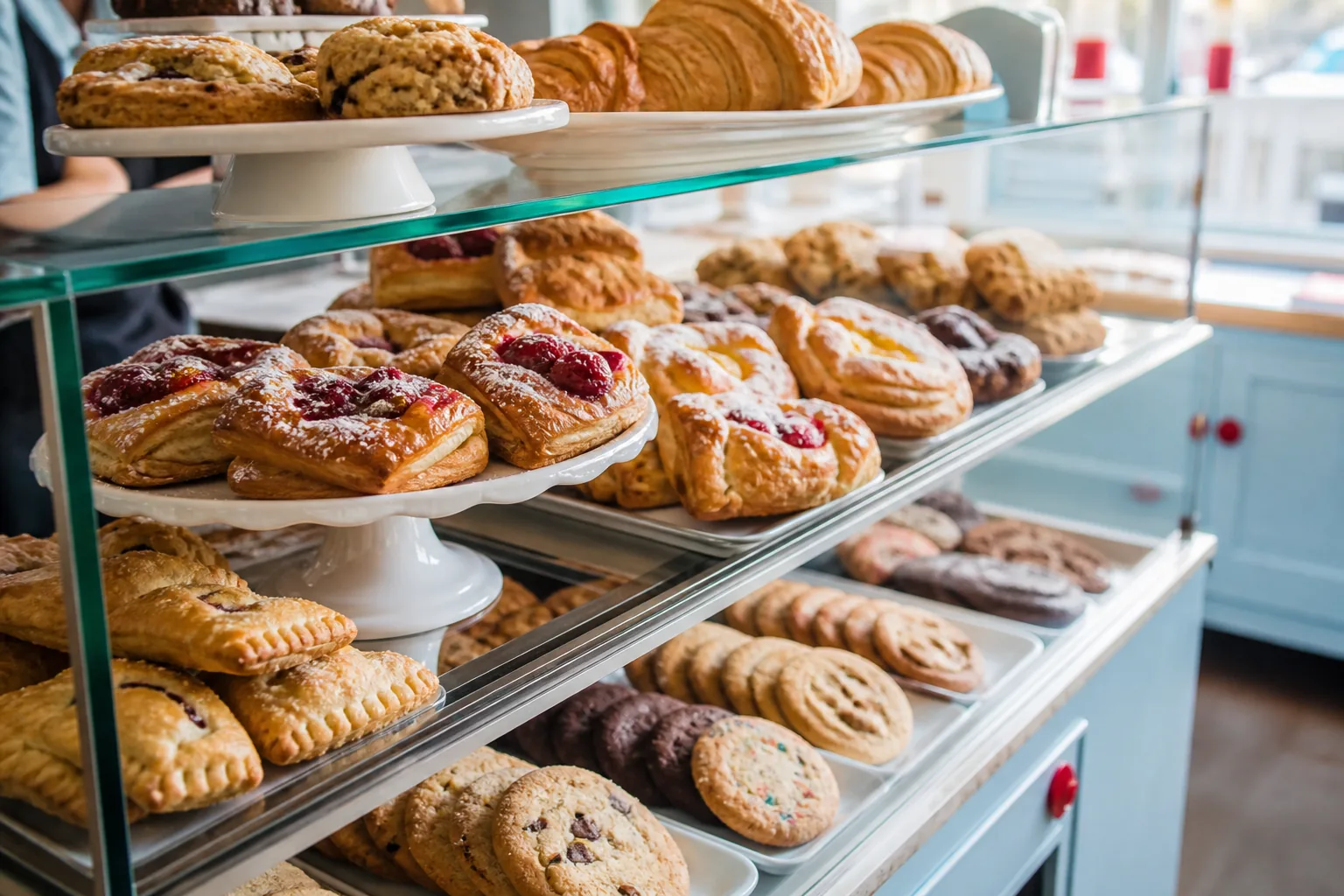 Colorful pastry case at Maple and Rye